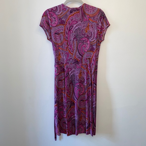 Pink and Purple Paisley Wrap Style Dress with snap closure 4Petite - Picture 4 of 8